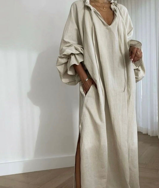 Robe longue beige en lin